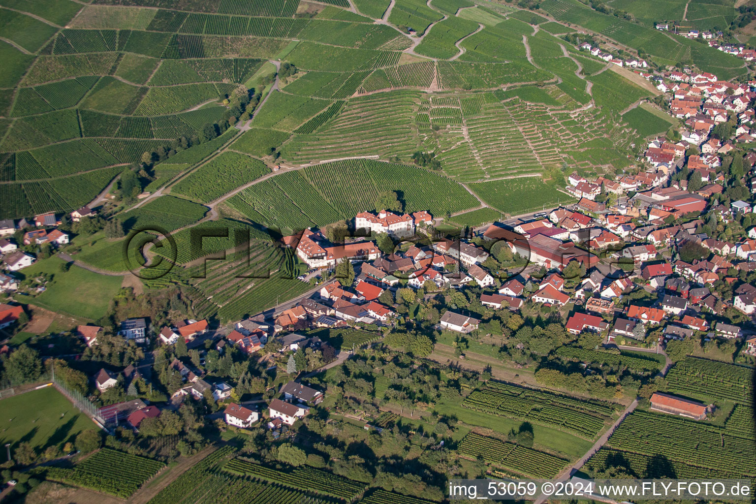 Vue oblique de Château de Neuweir à le quartier Neuweier in Baden-Baden dans le département Bade-Wurtemberg, Allemagne