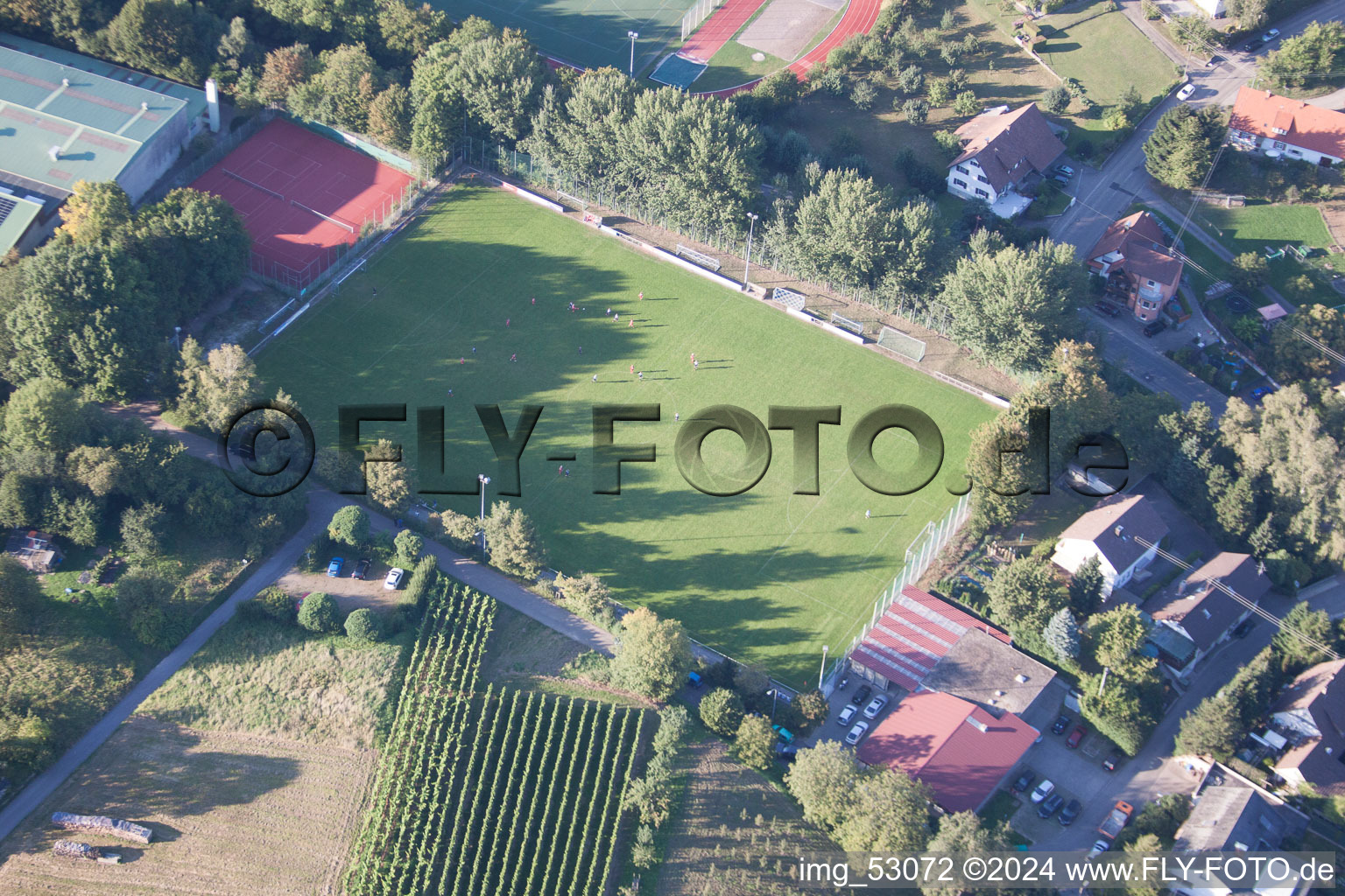 Ensemble des terrains de sport de l'école de sport du sud de Baden à le quartier Steinbach in Baden-Baden dans le département Bade-Wurtemberg, Allemagne hors des airs