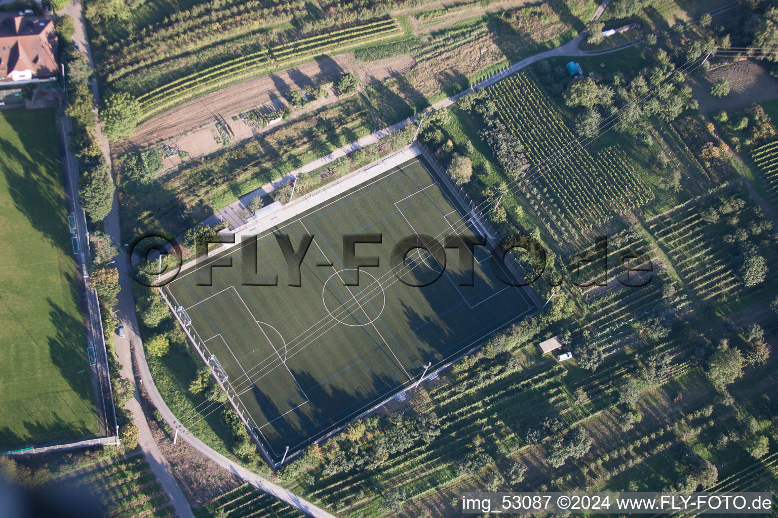 Ensemble des terrains de sport de l'école de sport du sud de Baden à le quartier Steinbach in Baden-Baden dans le département Bade-Wurtemberg, Allemagne depuis l'avion