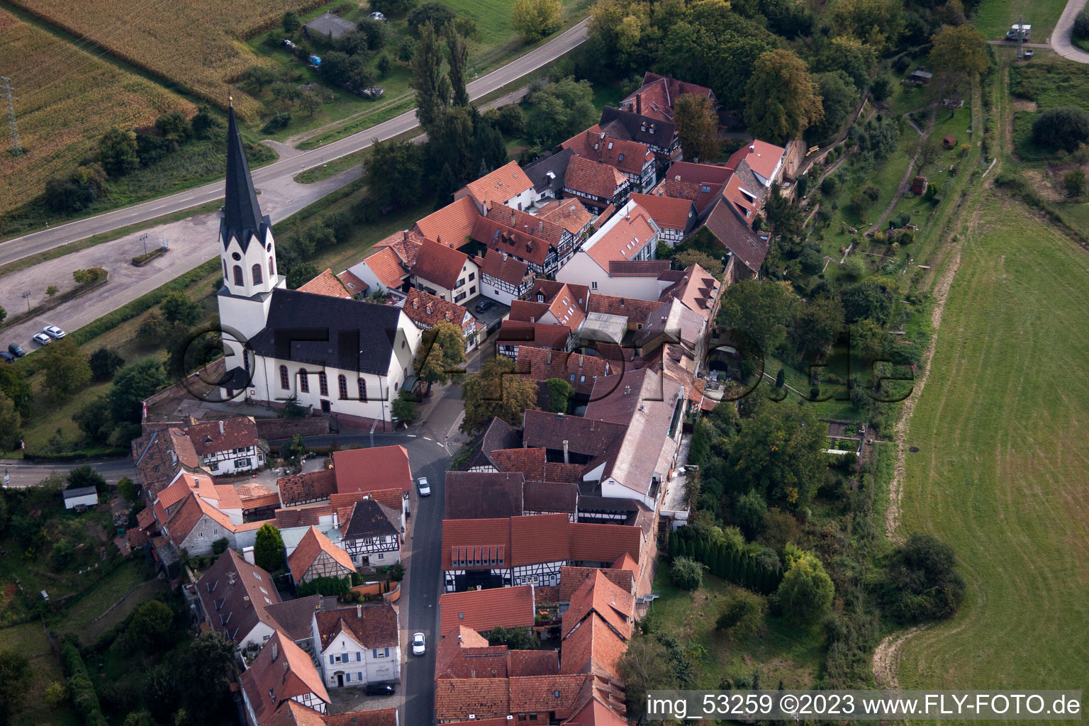 Jockgrim dans le département Rhénanie-Palatinat, Allemagne depuis l'avion