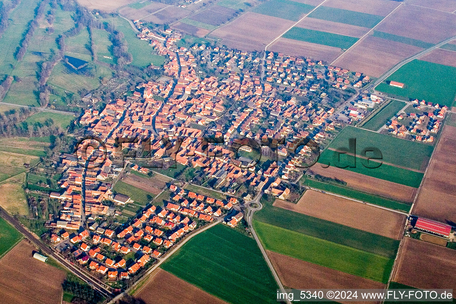 Vue aérienne de Champs agricoles et surfaces utilisables à Steinweiler dans le département Rhénanie-Palatinat, Allemagne