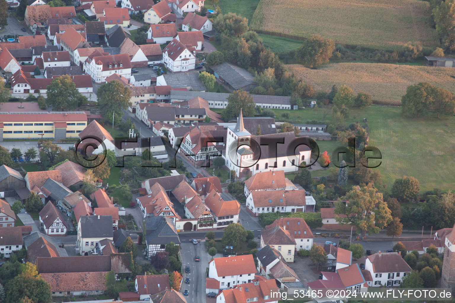 Minfeld dans le département Rhénanie-Palatinat, Allemagne depuis l'avion