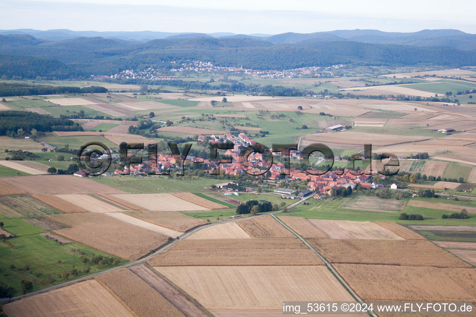 Vue oblique de Schillersdorf dans le département Bas Rhin, France