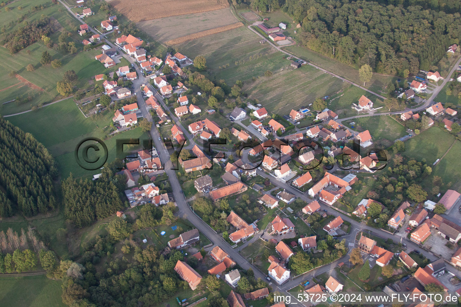 Vue aérienne de Merkwiller-Pechelbronn dans le département Bas Rhin, France