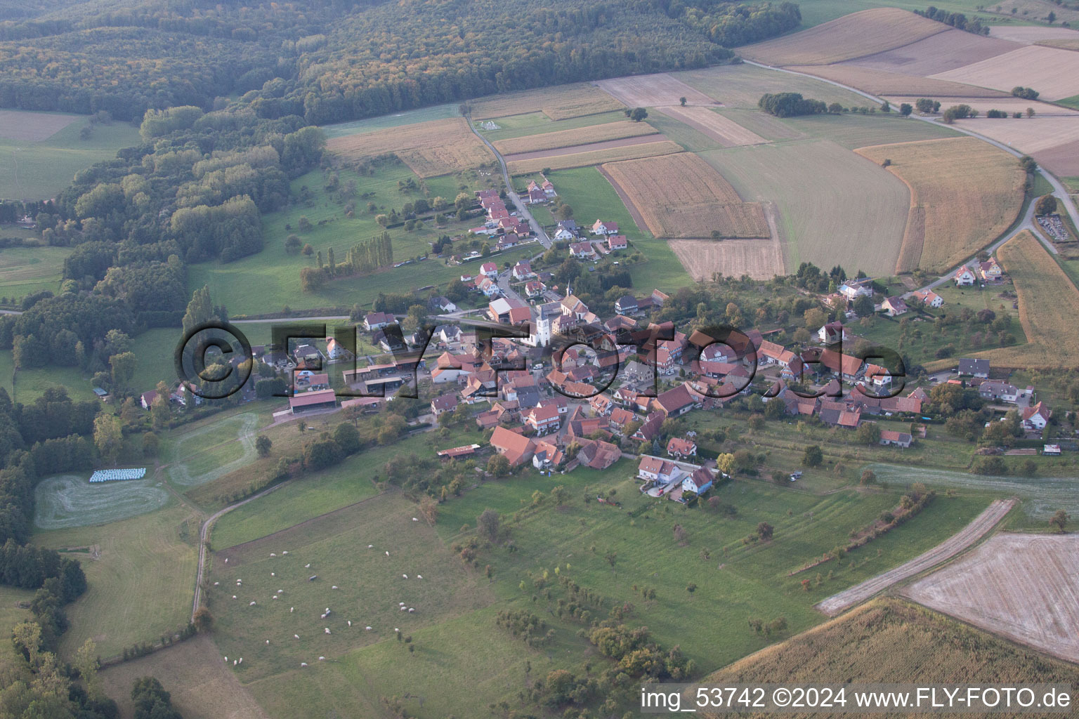 Enregistrement par drone de Keffenach dans le département Bas Rhin, France