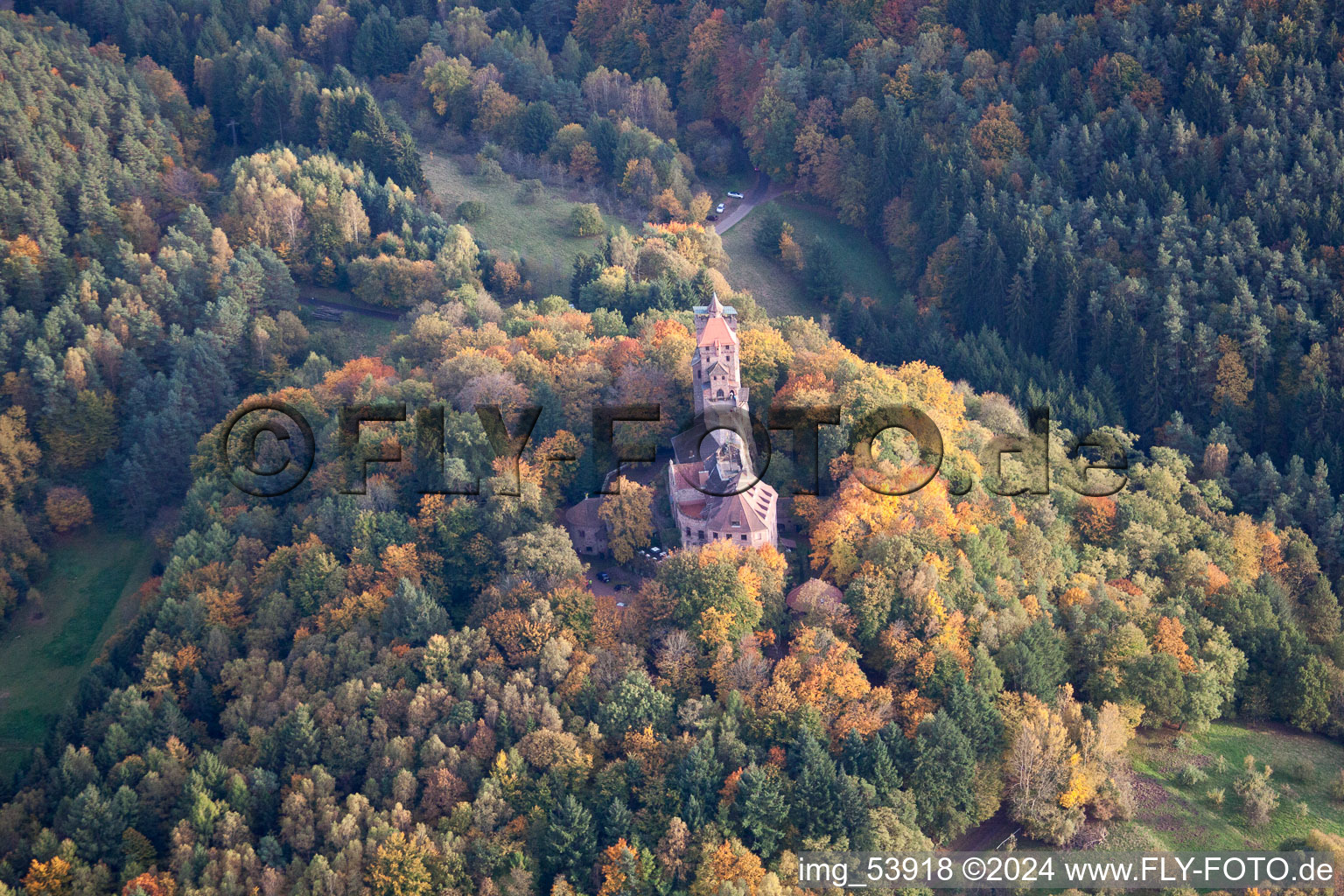 Château de Berwartstein à Erlenbach bei Dahn dans le département Rhénanie-Palatinat, Allemagne du point de vue du drone