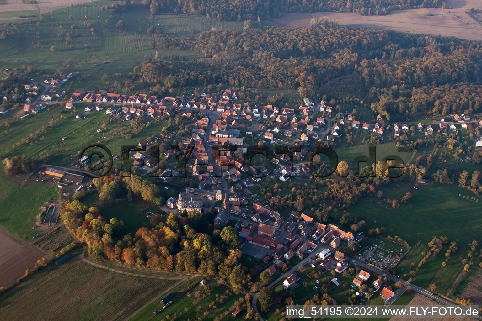 Vue oblique de Gœrsdorf dans le département Bas Rhin, France