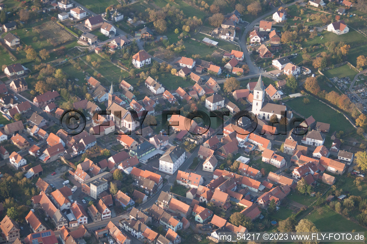 Enregistrement par drone de Gœrsdorf dans le département Bas Rhin, France