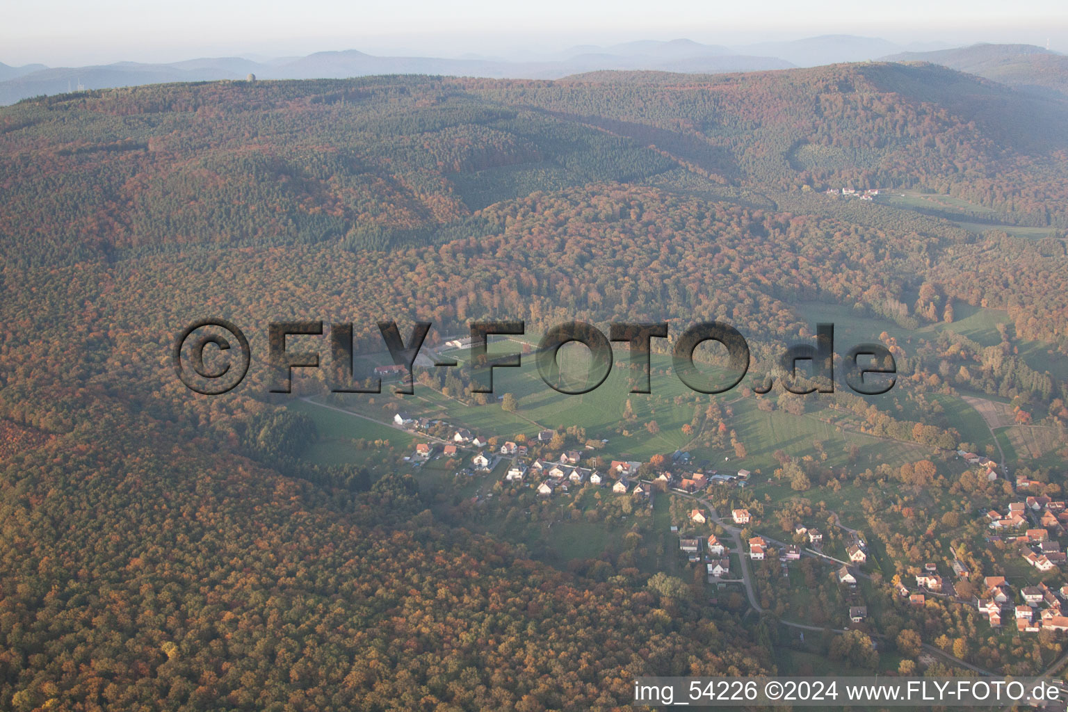 Vue oblique de Preuschdorf dans le département Bas Rhin, France