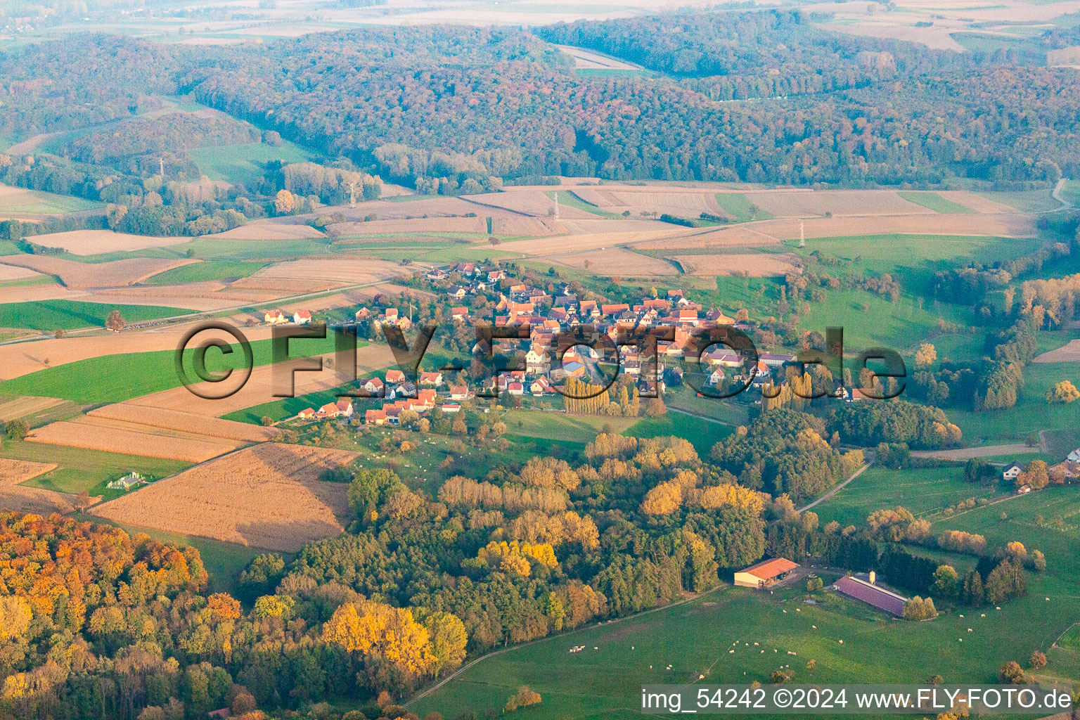 Vue aérienne de Keffenach dans le département Bas Rhin, France