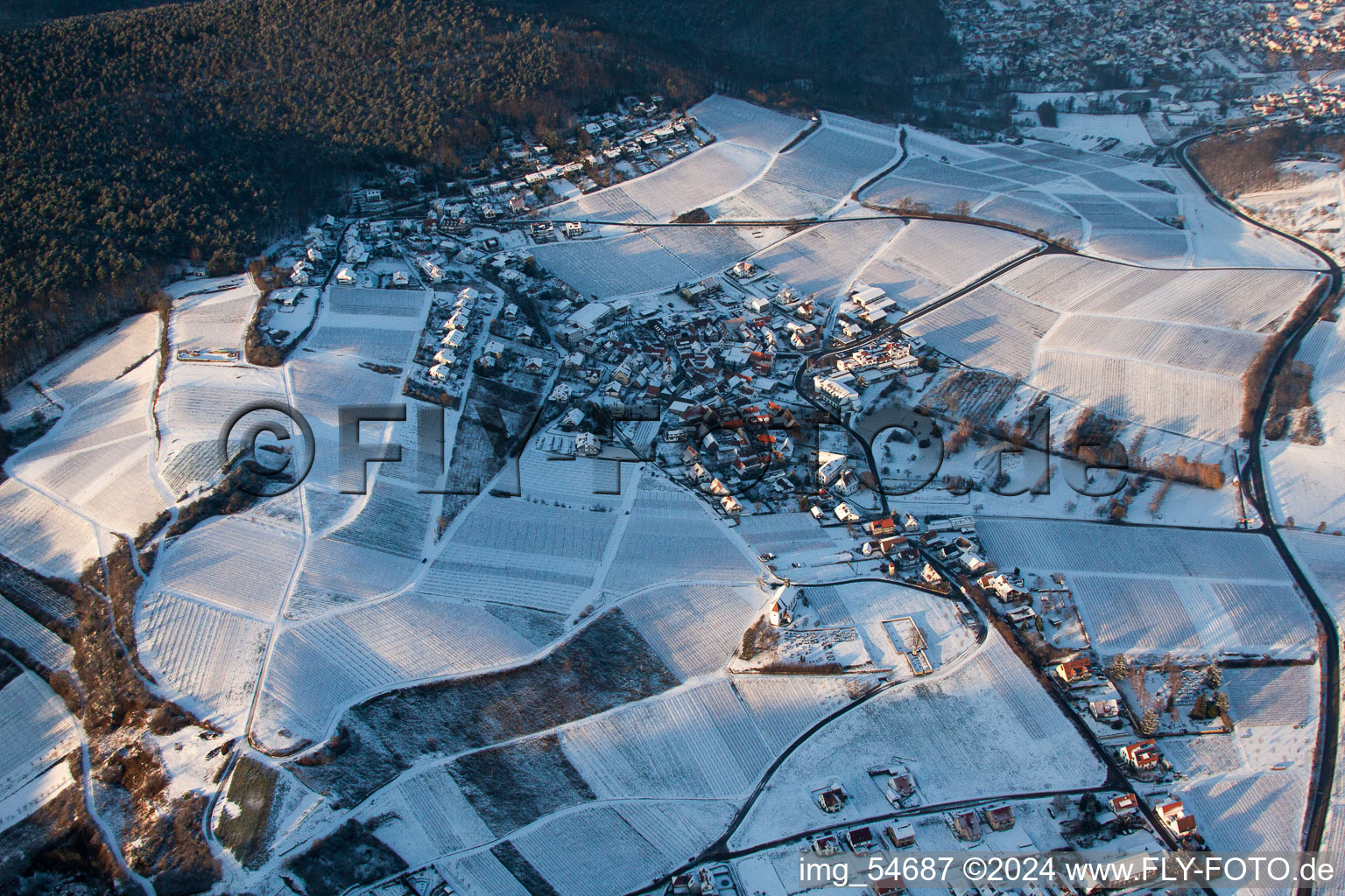 Photographie aérienne de En hiver à le quartier Gleiszellen in Gleiszellen-Gleishorbach dans le département Rhénanie-Palatinat, Allemagne