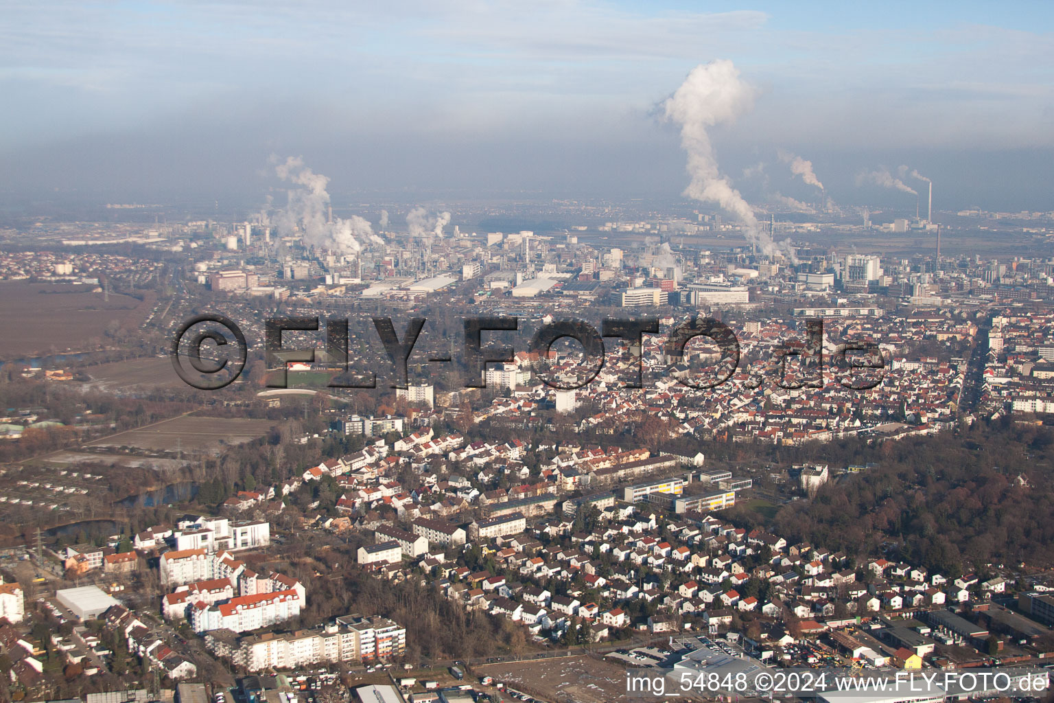 Quartier Friesenheim in Ludwigshafen am Rhein dans le département Rhénanie-Palatinat, Allemagne d'en haut