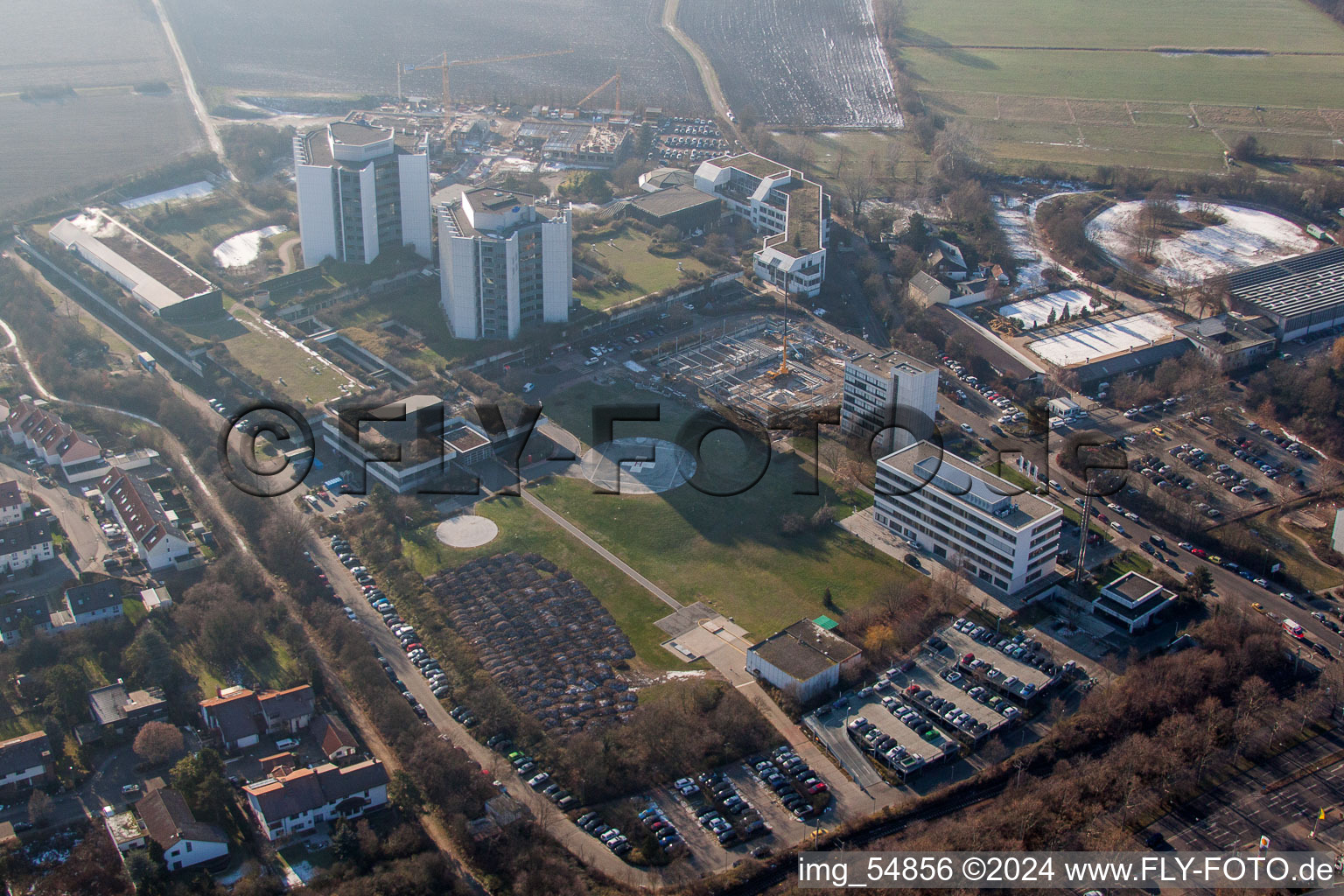 Vue aérienne de Terrain de la clinique de l'hôpital BG Klinik Ludwigshafen à le quartier Oggersheim in Ludwigshafen am Rhein dans le département Rhénanie-Palatinat, Allemagne