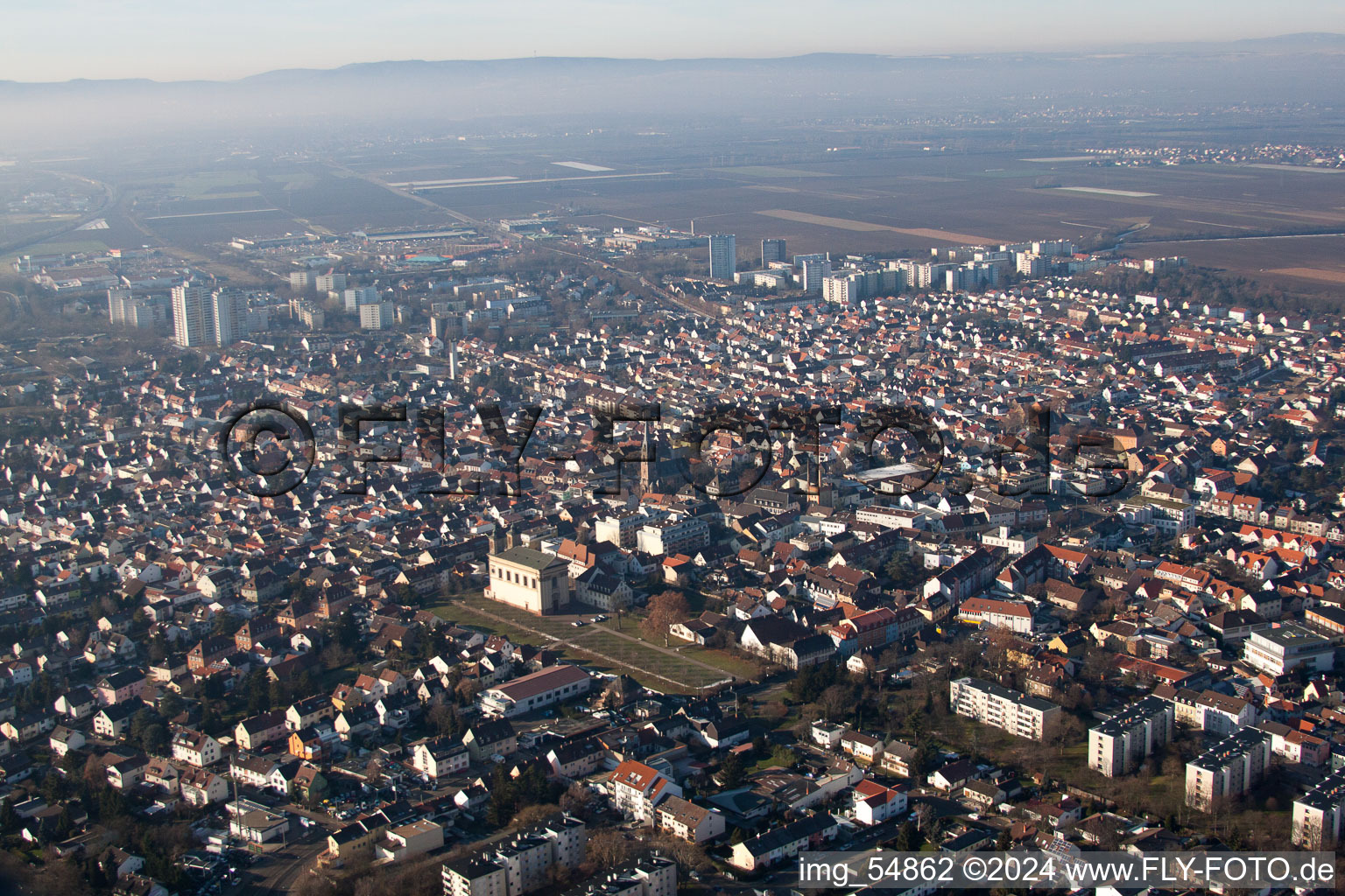 Vue oblique de Quartier Oggersheim in Ludwigshafen am Rhein dans le département Rhénanie-Palatinat, Allemagne