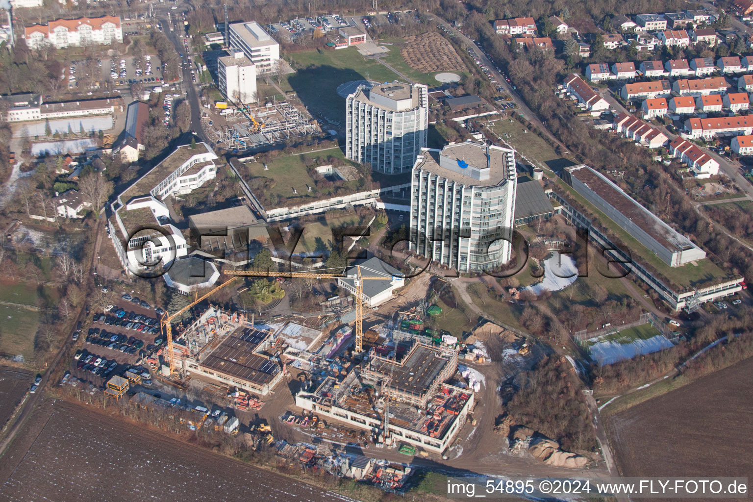 Terrain de la clinique de l'hôpital BG Klinik Ludwigshafen à le quartier Oggersheim in Ludwigshafen am Rhein dans le département Rhénanie-Palatinat, Allemagne vue d'en haut