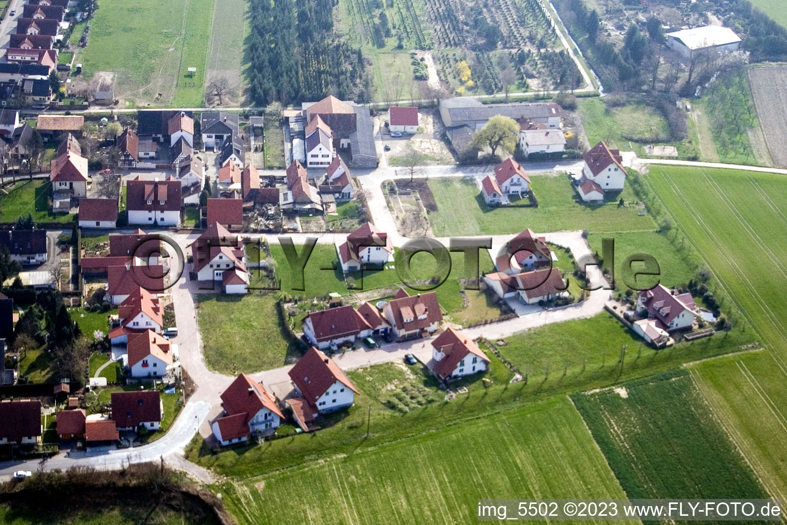 Vue aérienne de Nouvelle zone de développement W à Freckenfeld dans le département Rhénanie-Palatinat, Allemagne