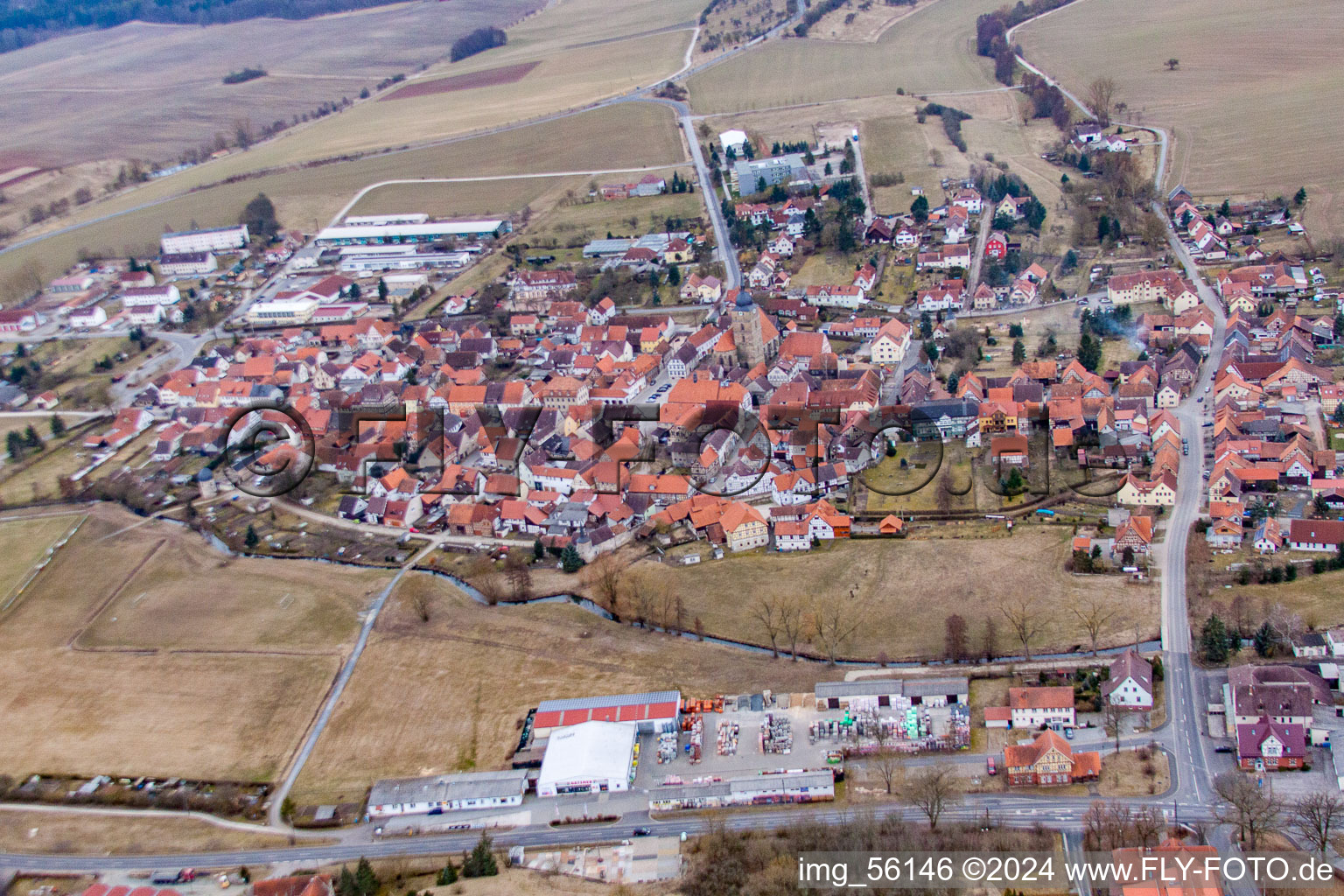 Vue aérienne de Bad Colberg à Heldburg dans le département Thuringe, Allemagne