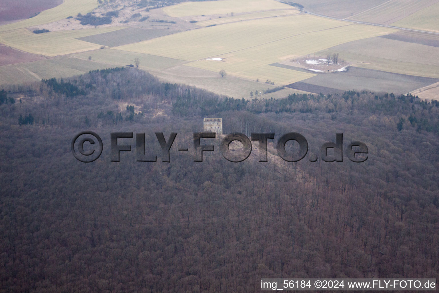 Vue aérienne de Vestiges des murs de l'ancien complexe du château, ruines du château Straufhain à Straufhain dans le département Thuringe, Allemagne