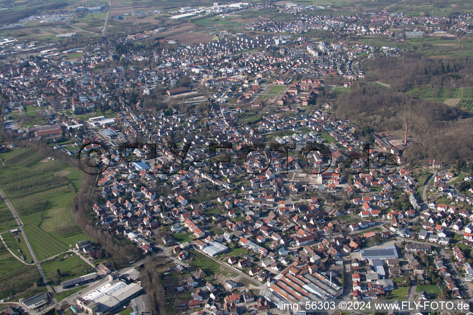 Vue aérienne de Du sud-ouest à le quartier Oberachern in Achern dans le département Bade-Wurtemberg, Allemagne