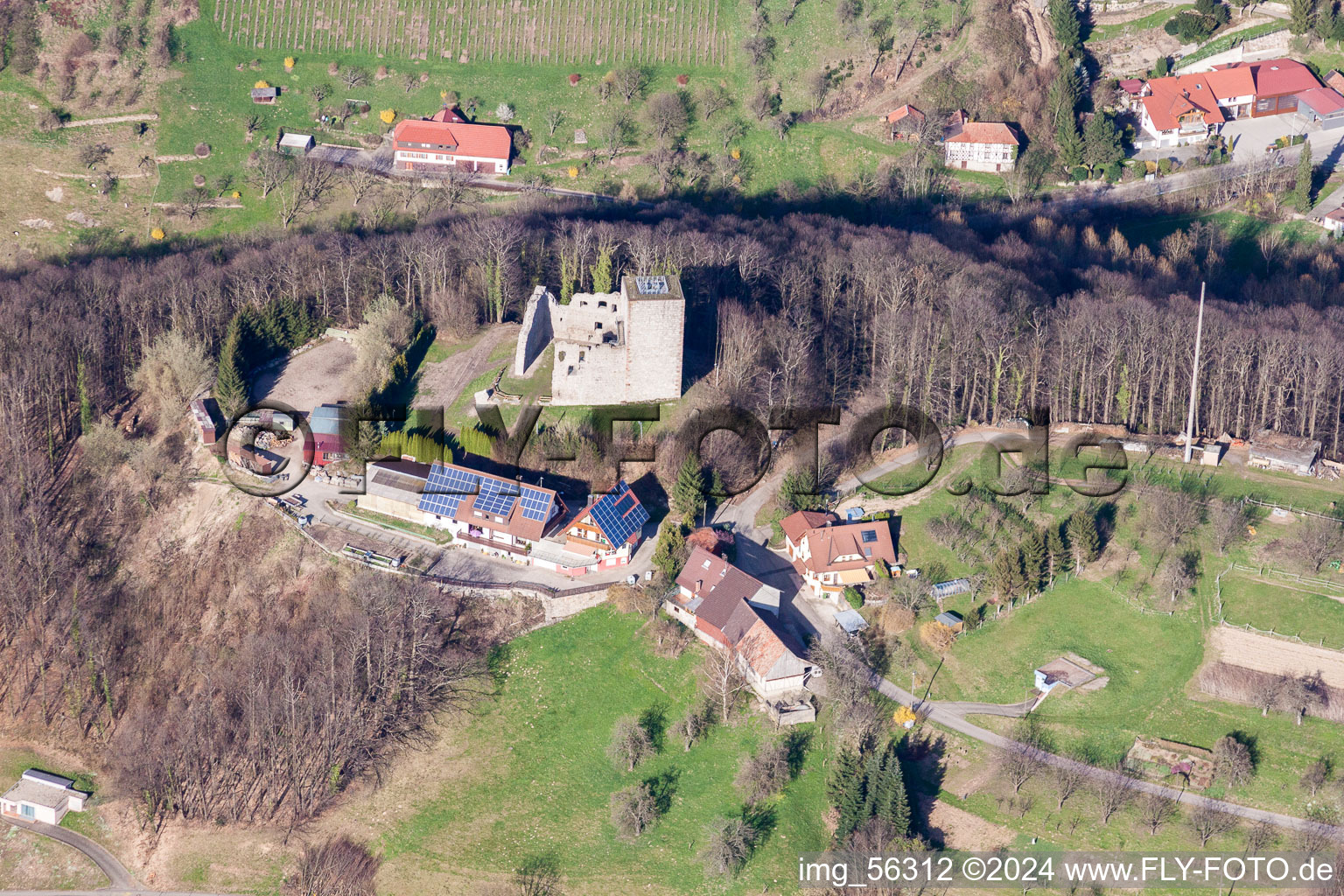 Vue aérienne de Propriété d'une ferme à la pépinière Ringwald dans le district d'Obersasbach à le quartier Kammersbrunn in Sasbach dans le département Bade-Wurtemberg, Allemagne