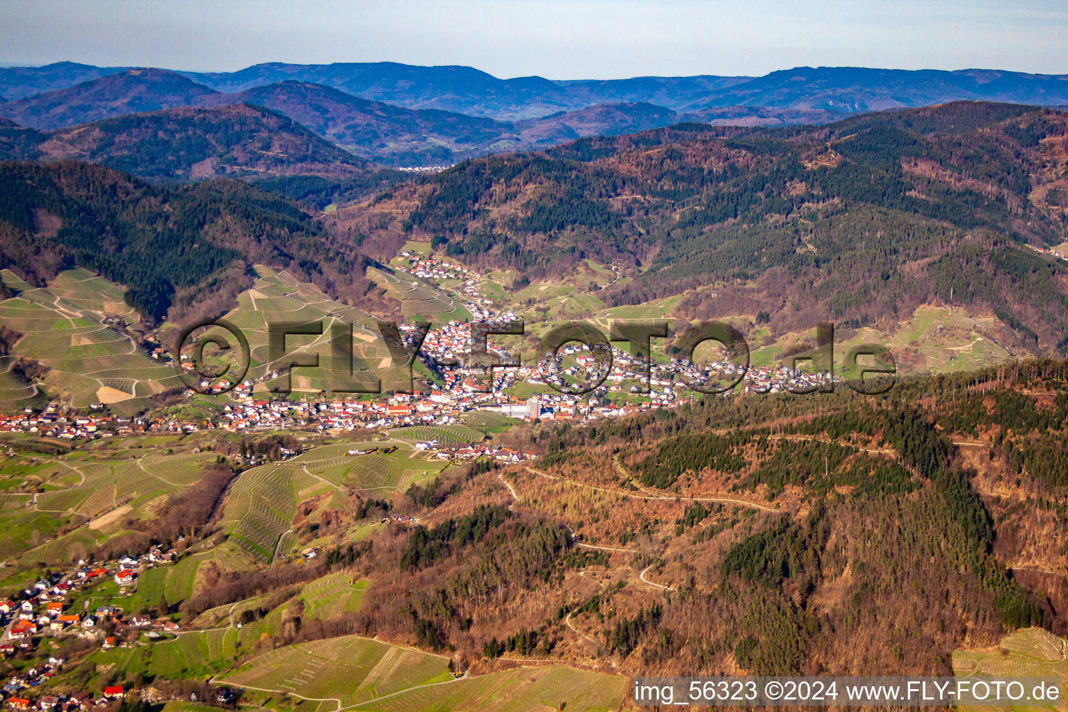 Vue aérienne de Du sud-ouest à le quartier Untertal in Bühlertal dans le département Bade-Wurtemberg, Allemagne