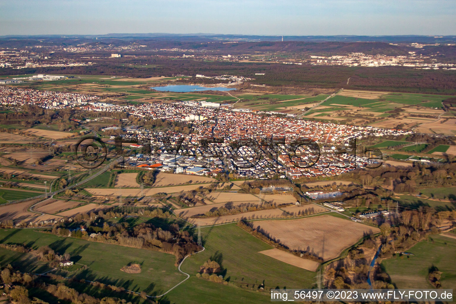 Vue aérienne de Du sud-ouest à le quartier Mörsch in Rheinstetten dans le département Bade-Wurtemberg, Allemagne