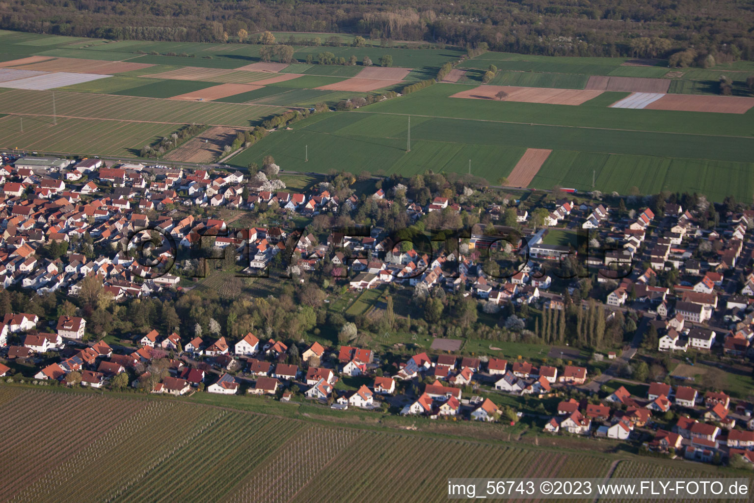 Vue oblique de Hochstadt dans le département Rhénanie-Palatinat, Allemagne