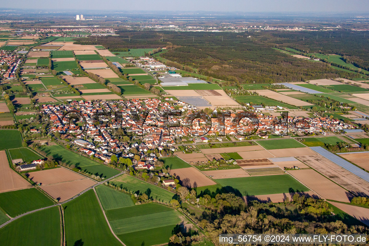 Vue oblique de Zeiskam dans le département Rhénanie-Palatinat, Allemagne