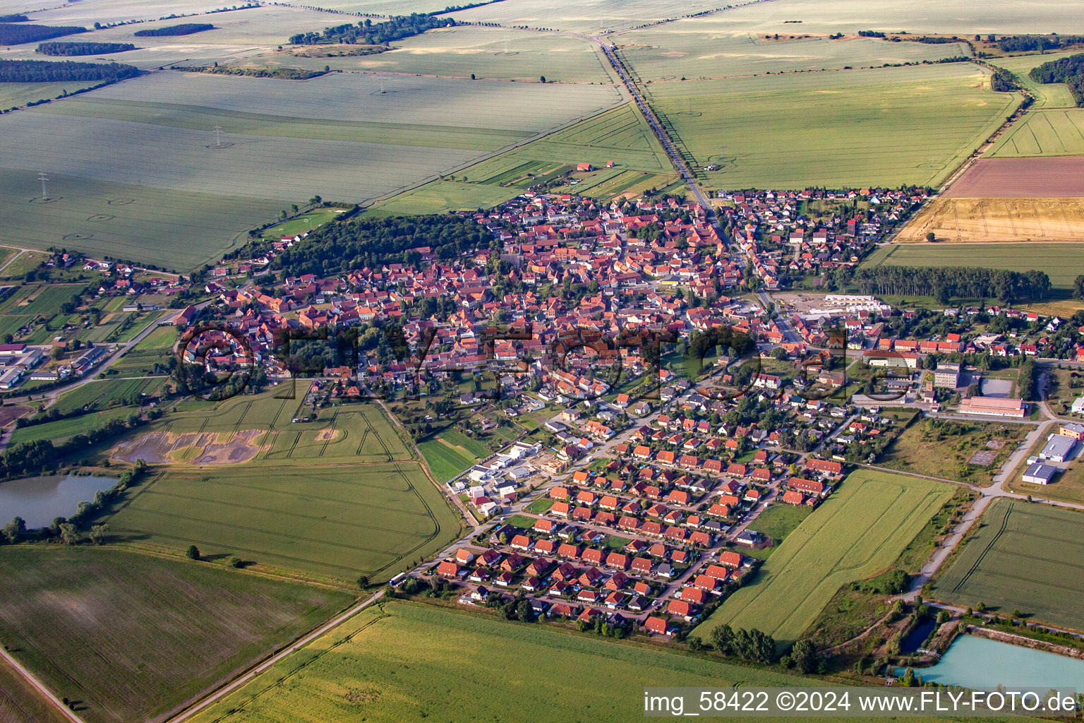 Vue aérienne de Champs agricoles et surfaces utilisables à Harsleben dans le département Saxe-Anhalt, Allemagne