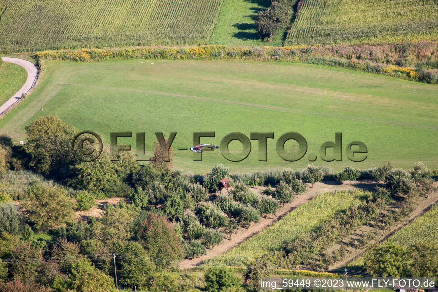 Vue aérienne de Planeur D-MRLS à l'arrêt de roulis 25 à Altdorf-Wallburg dans le département Bade-Wurtemberg, Allemagne
