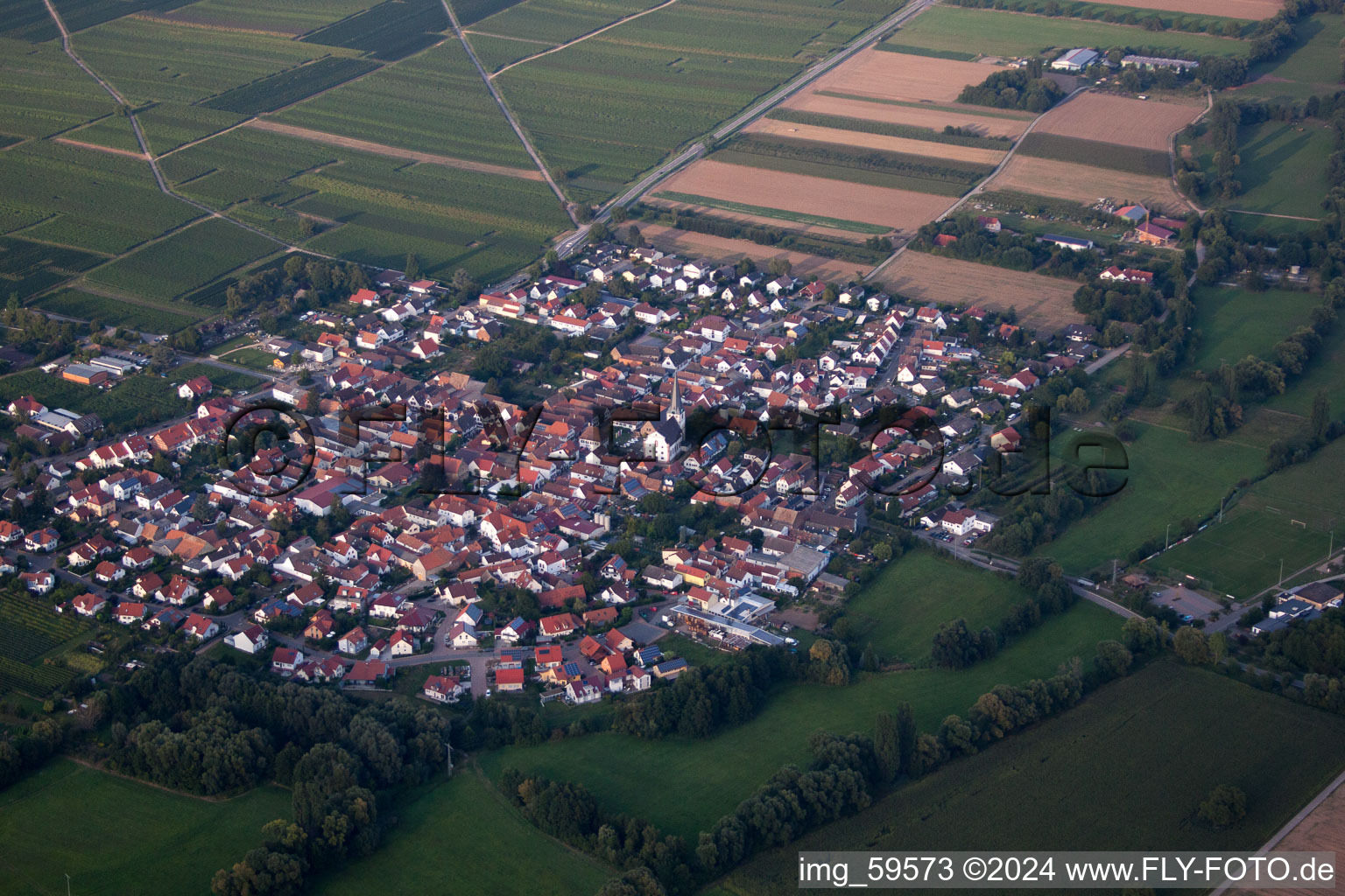 Venningen dans le département Rhénanie-Palatinat, Allemagne du point de vue du drone