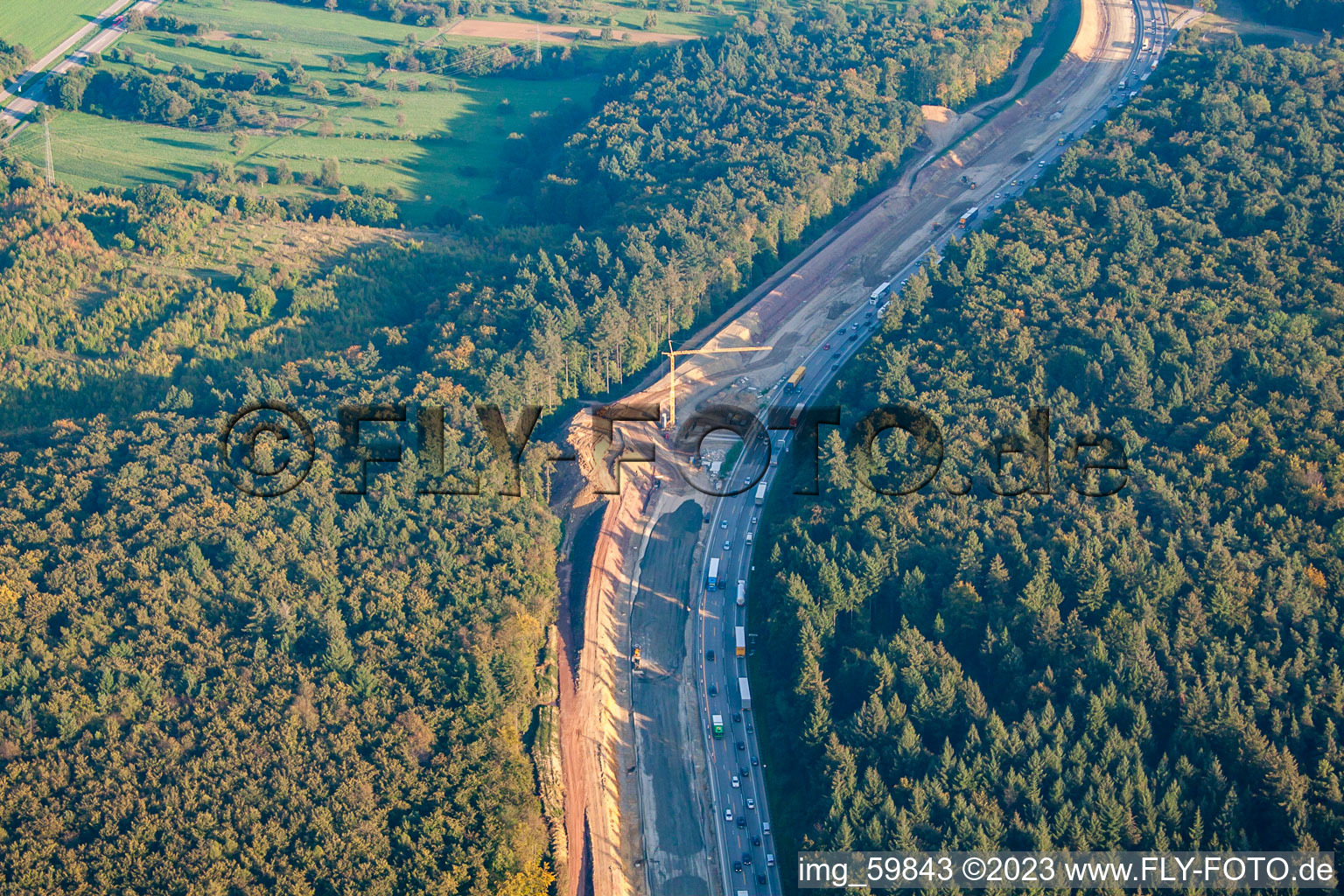 Vue aérienne de Chantier A8 à le quartier Nöttingen in Remchingen dans le département Bade-Wurtemberg, Allemagne