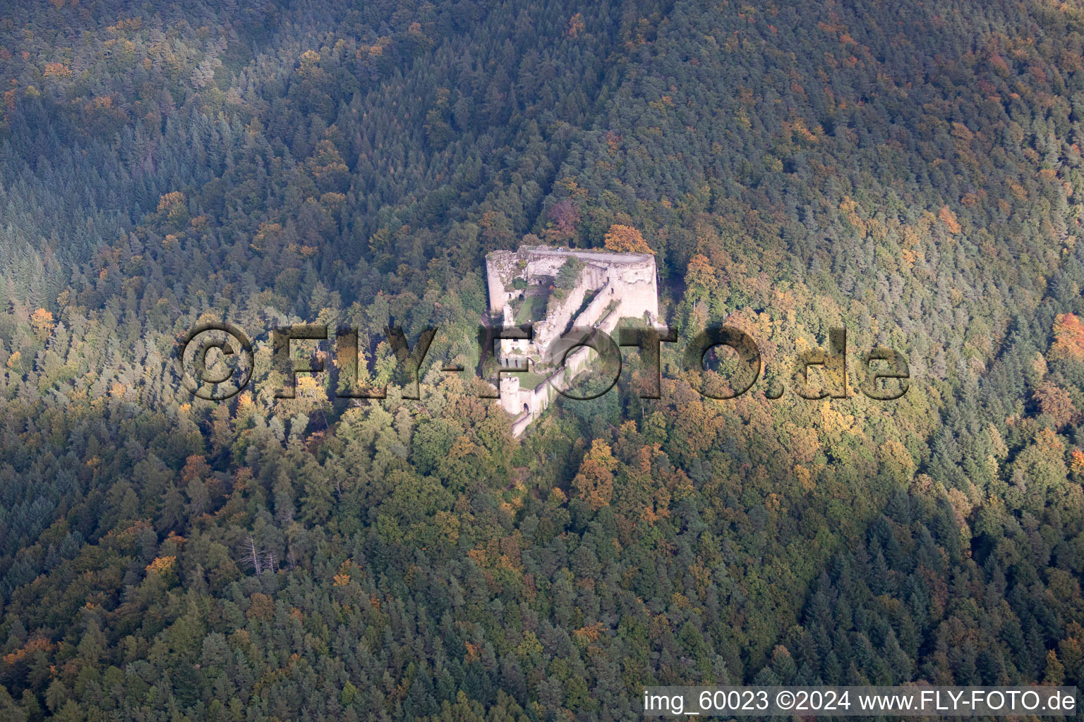 Ruines de Neuscharfeneck à Dernbach dans le département Rhénanie-Palatinat, Allemagne d'en haut