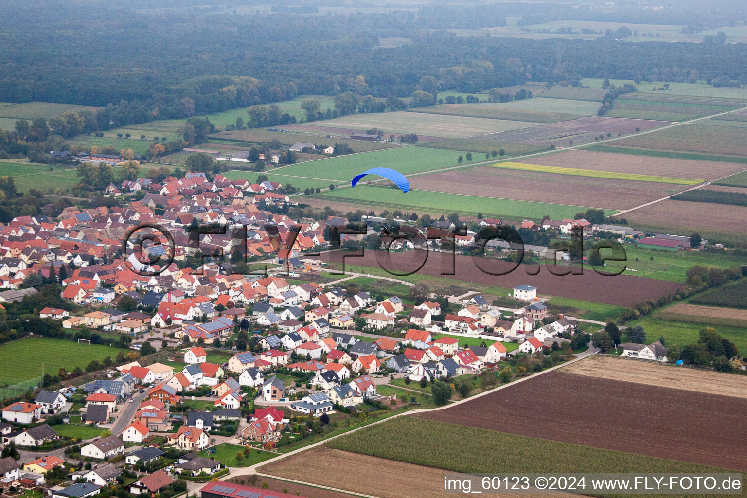 Vue d'oiseau de Gommersheim dans le département Rhénanie-Palatinat, Allemagne