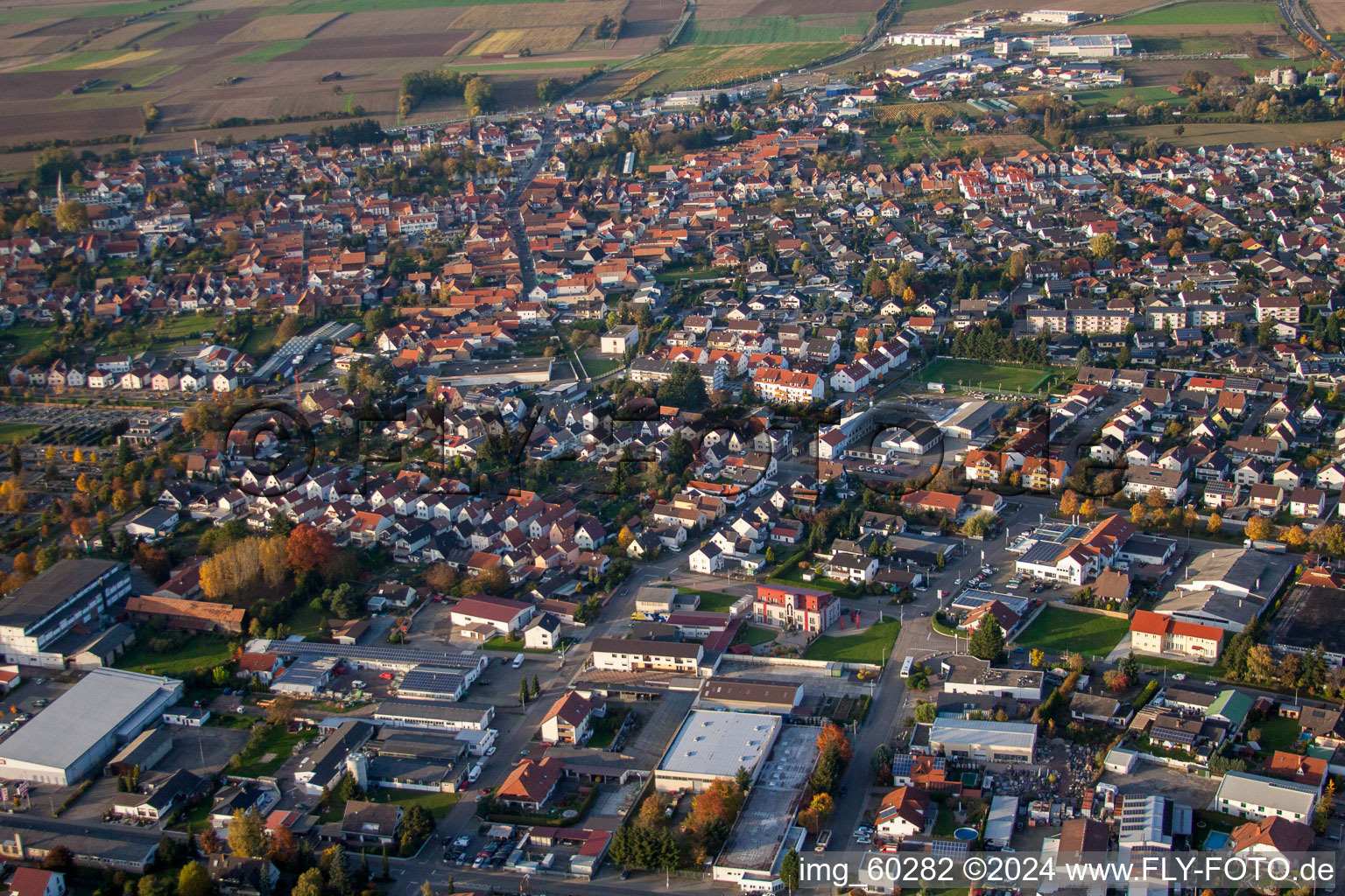 Rülzheim dans le département Rhénanie-Palatinat, Allemagne depuis l'avion