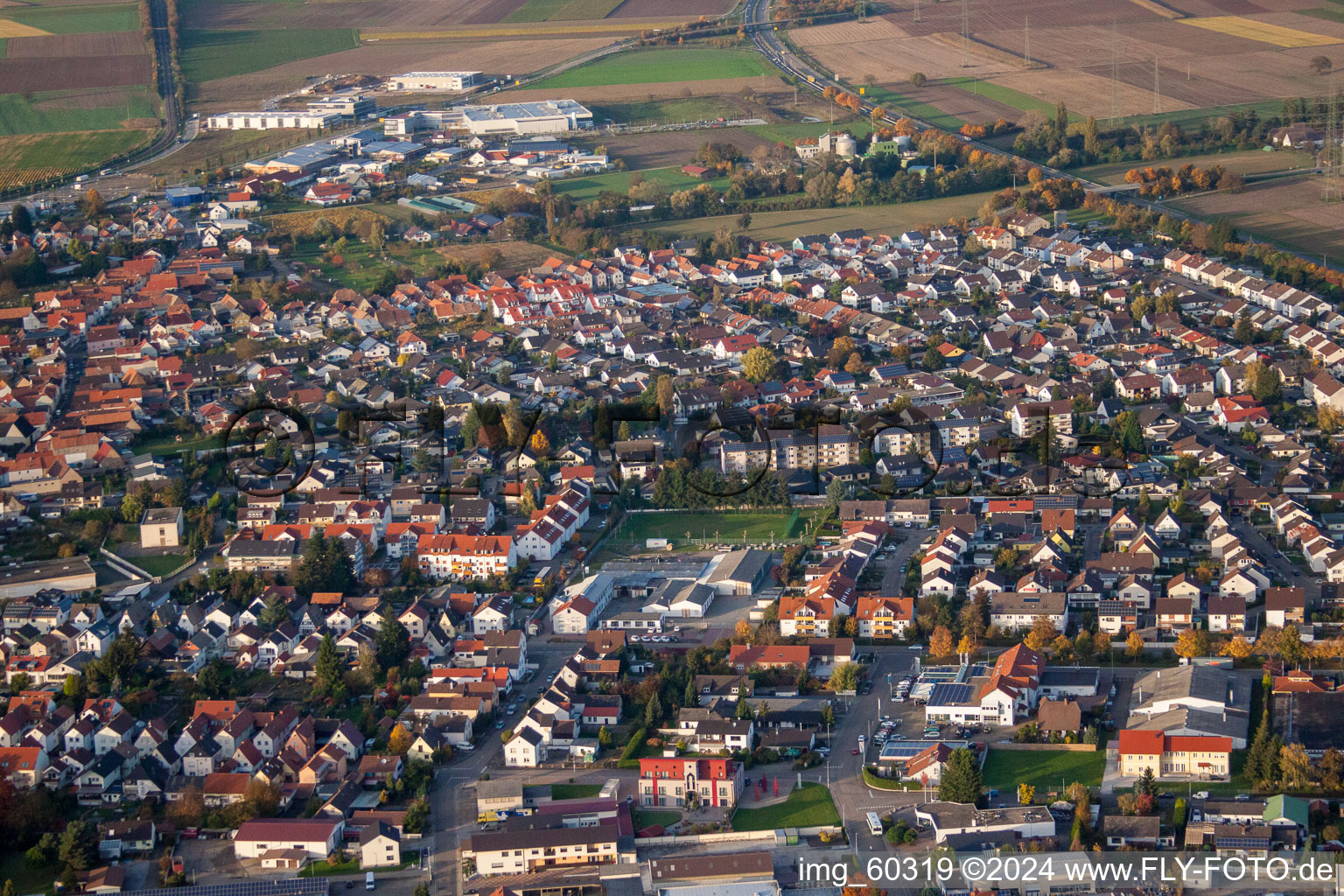 Rülzheim dans le département Rhénanie-Palatinat, Allemagne du point de vue du drone