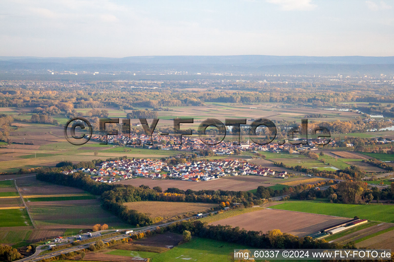 Vue aérienne de Du nord-ouest à Neupotz dans le département Rhénanie-Palatinat, Allemagne