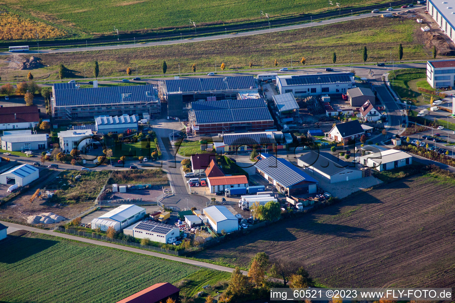 Photographie aérienne de N, zone industrielle à Rülzheim dans le département Rhénanie-Palatinat, Allemagne