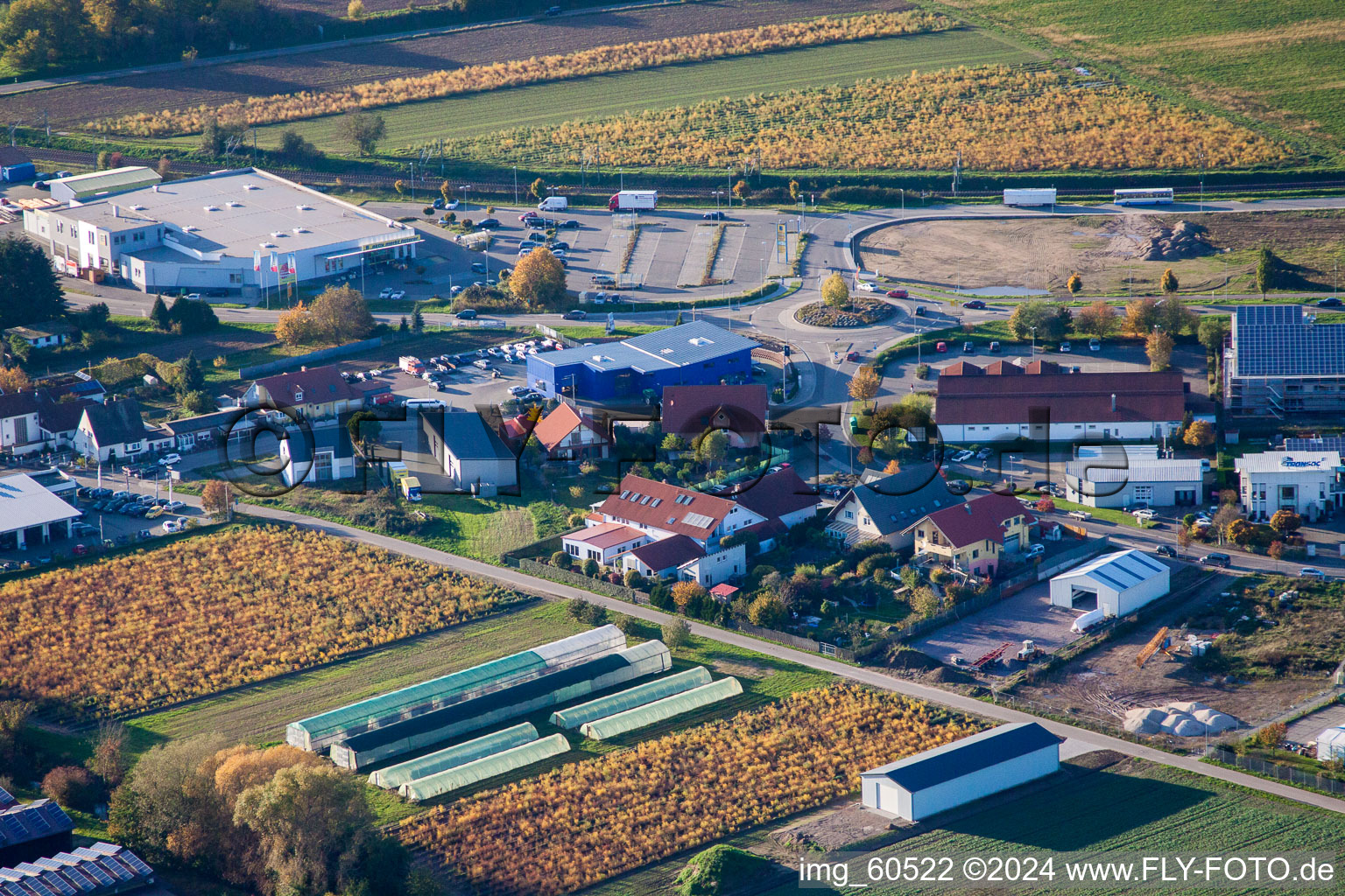 Vue oblique de N, zone industrielle à Rülzheim dans le département Rhénanie-Palatinat, Allemagne