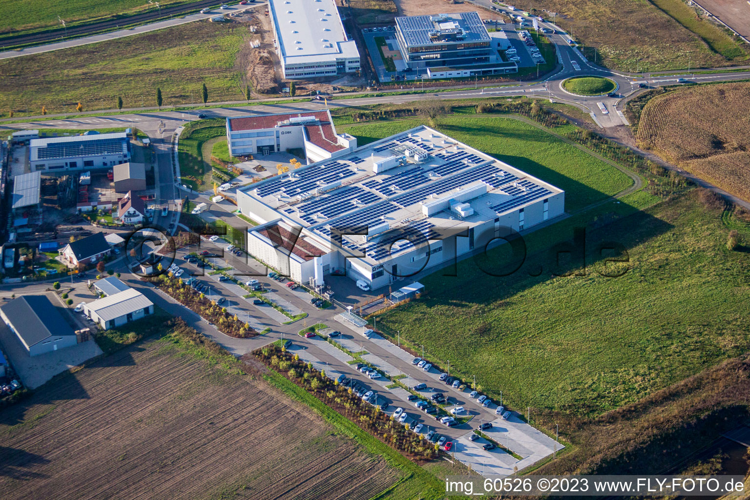 N, zone industrielle à Rülzheim dans le département Rhénanie-Palatinat, Allemagne depuis l'avion