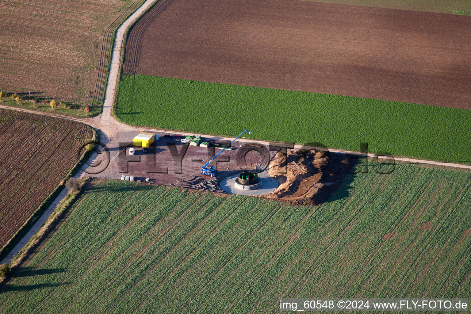 Photographie aérienne de Fondations d'éoliennes à Offenbach an der Queich dans le département Rhénanie-Palatinat, Allemagne