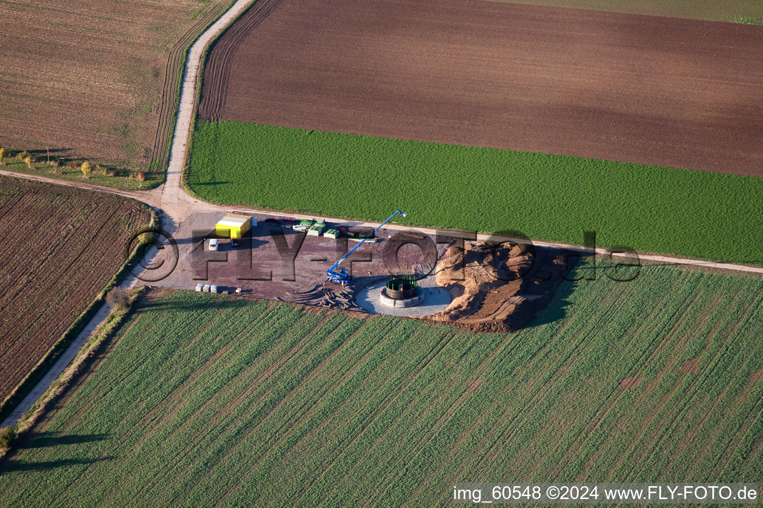 Photographie aérienne de Fondations d'éoliennes à le quartier Offenbach in Offenbach an der Queich dans le département Rhénanie-Palatinat, Allemagne