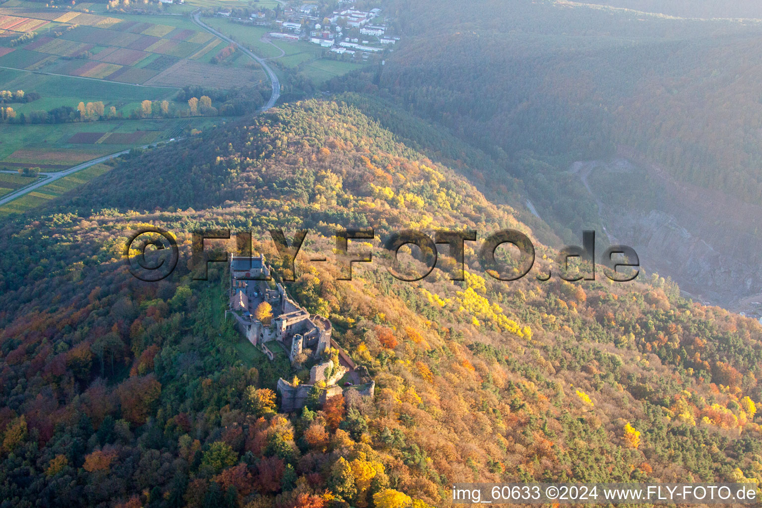 Madenbourg à Eschbach dans le département Rhénanie-Palatinat, Allemagne depuis l'avion