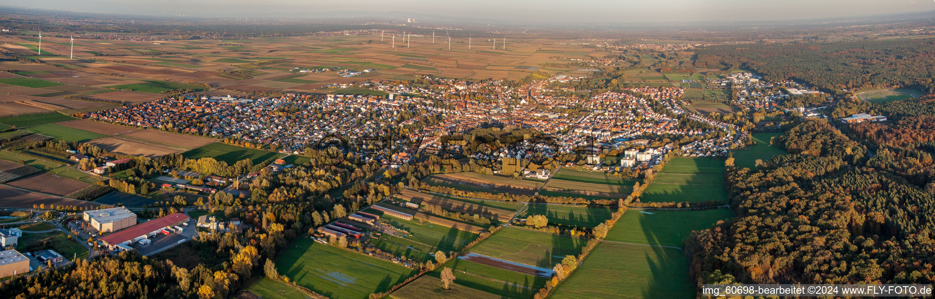 Perspective panoramique (Palatinat) à le quartier Herxheim in Herxheim bei Landau dans le département Rhénanie-Palatinat, Allemagne d'en haut