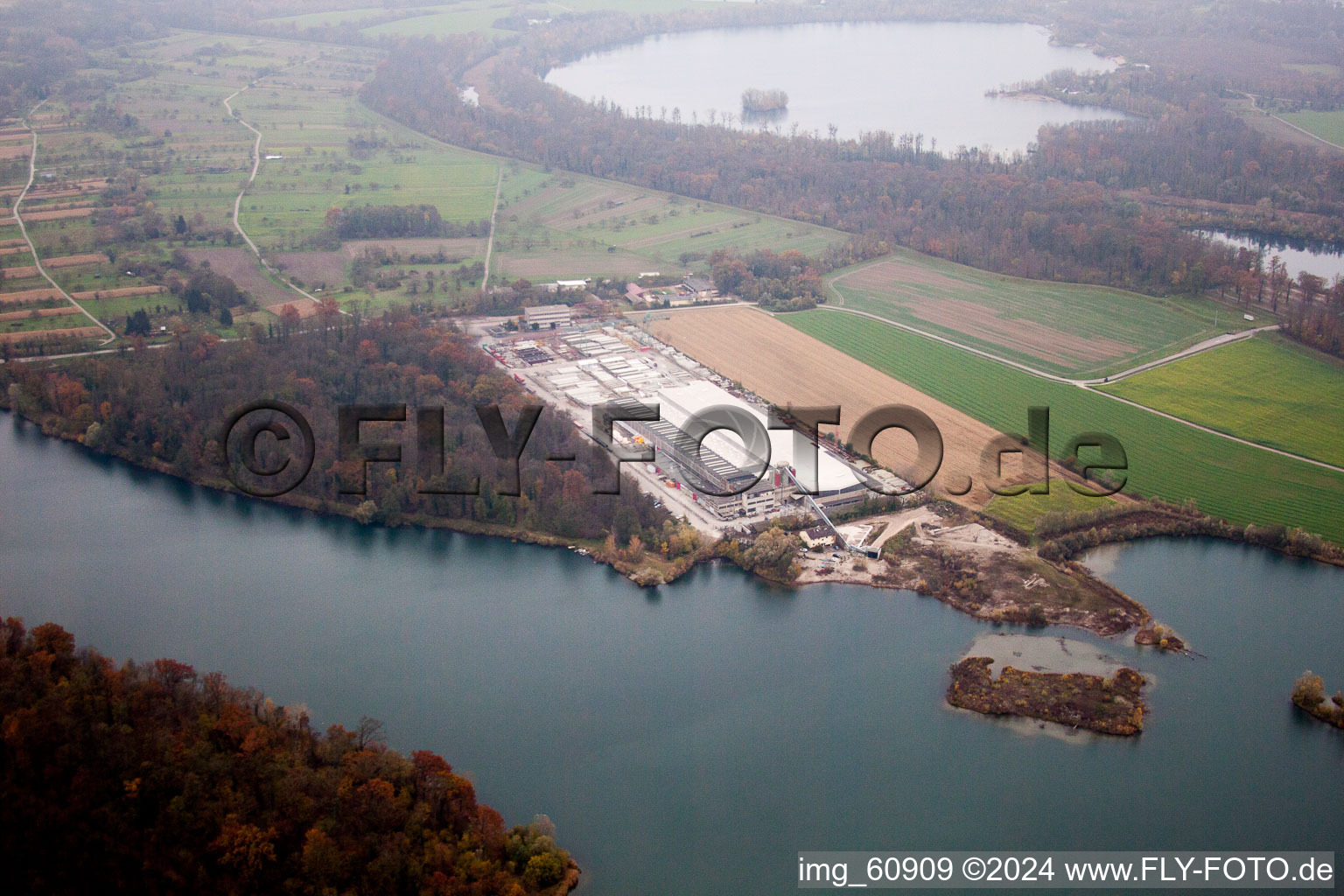 Vue aérienne de Usine de pièces préfabriquées en béton Linkenheim GmbH & Co. KG à Linkenheim-Hochstetten dans le département Bade-Wurtemberg, Allemagne