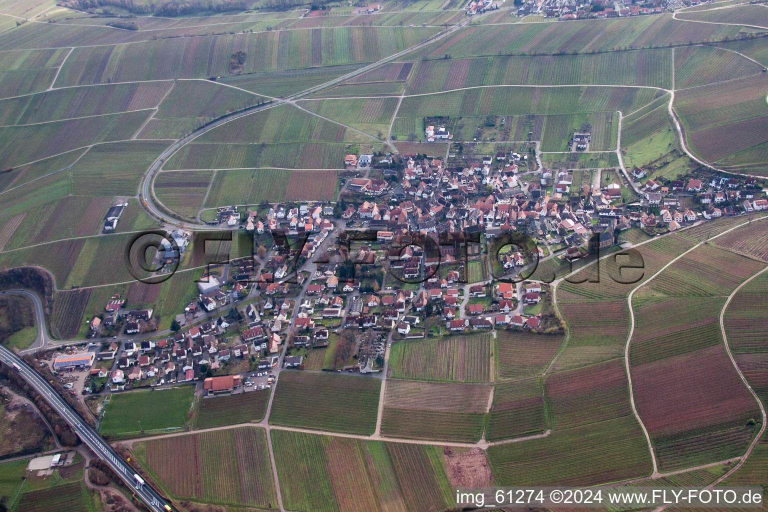 Birkweiler dans le département Rhénanie-Palatinat, Allemagne vue d'en haut