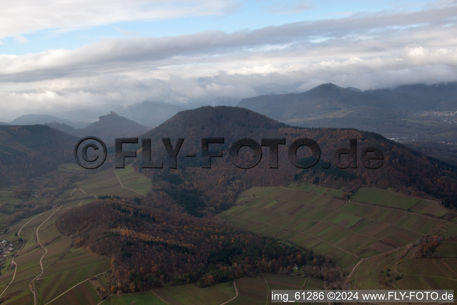 Vue aérienne de Hohenberg à Birkweiler dans le département Rhénanie-Palatinat, Allemagne