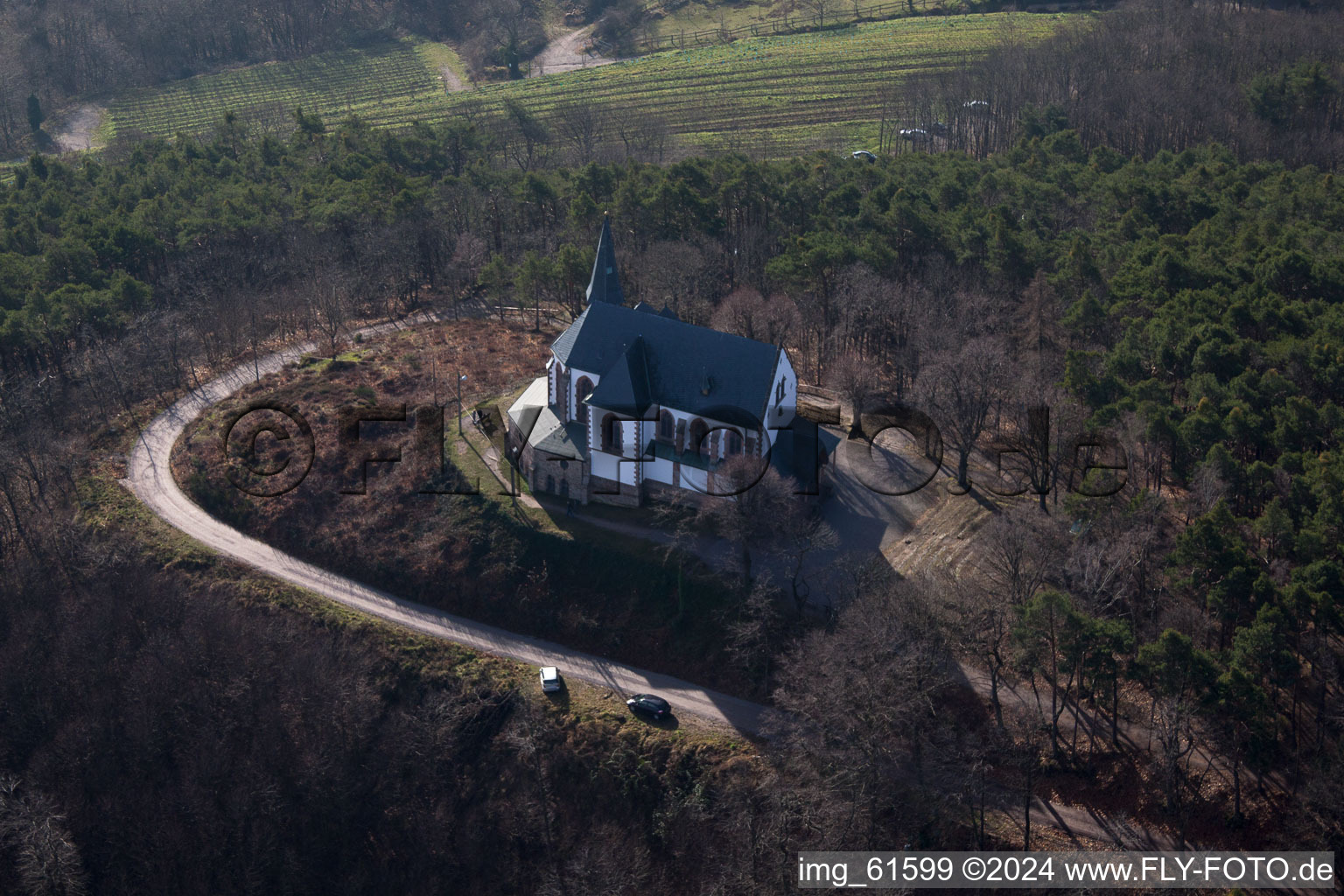 Vue d'oiseau de Chapelle Anne à Burrweiler dans le département Rhénanie-Palatinat, Allemagne