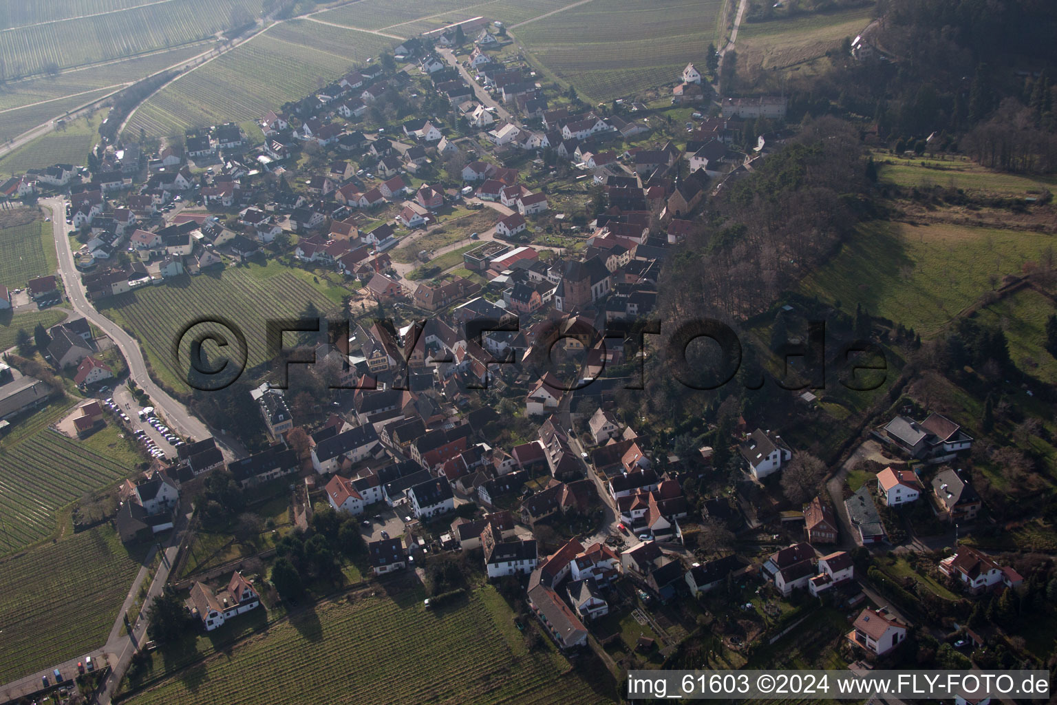 Burrweiler dans le département Rhénanie-Palatinat, Allemagne du point de vue du drone