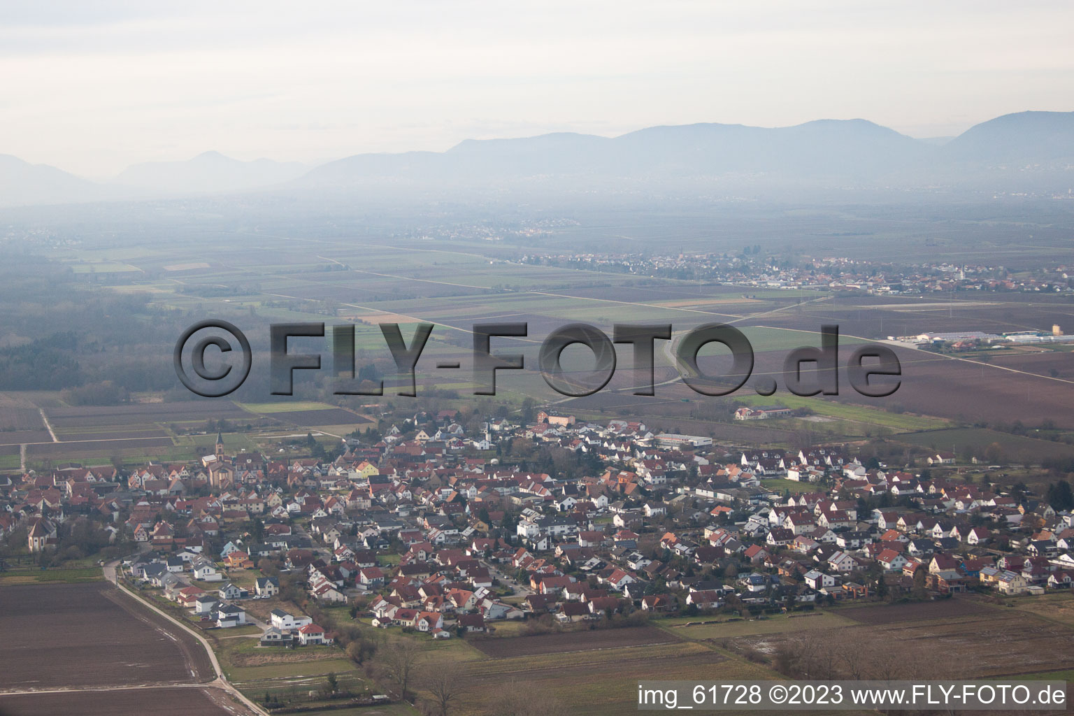Vue aérienne de De l'est à Zeiskam dans le département Rhénanie-Palatinat, Allemagne
